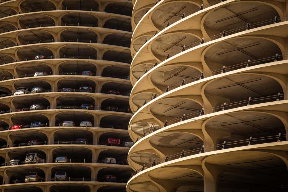 Curved parking garage facade